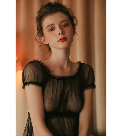 Sexy Pajamas Women Transparent Tops Home Clothes Lace Mesh Women Pajamas Set