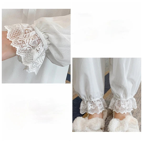 Women Girl Lace Mesh Pajamas Sets Nightie Ruffle Babydoll Lolita Sleepwear Sweet