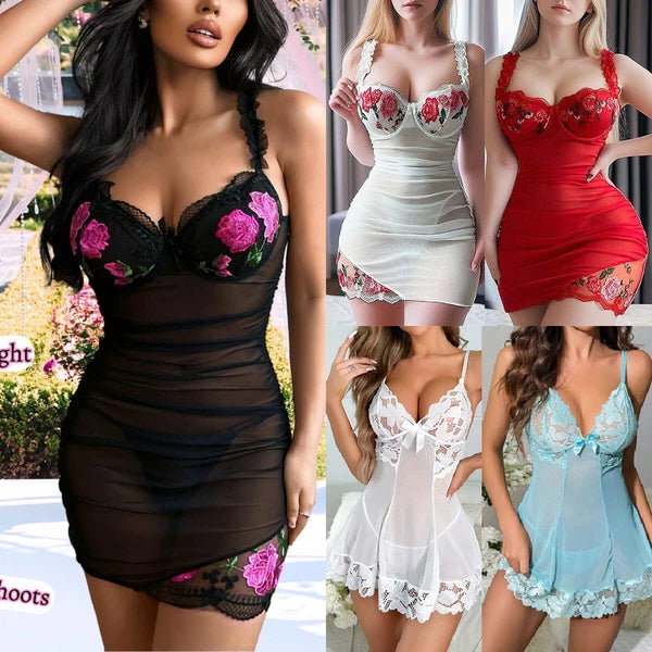 Sexy Women's Lingerie Floral Lace Sleepwear Underwear Dress See-Thru Babydoll US