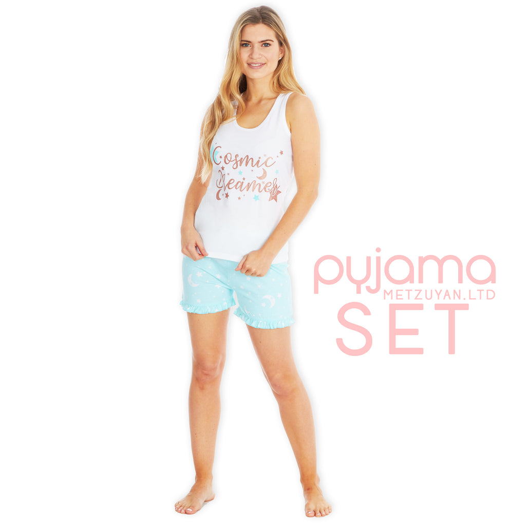 Ladies Cool Comfort Cotton Shortie Set Pyjama Shorty Set Sleeveless Pyjamas NEW